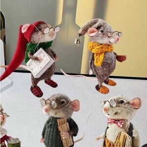 4 different mice see pics Source Unknown Felted Mouse with Yellow Scarf and Bell